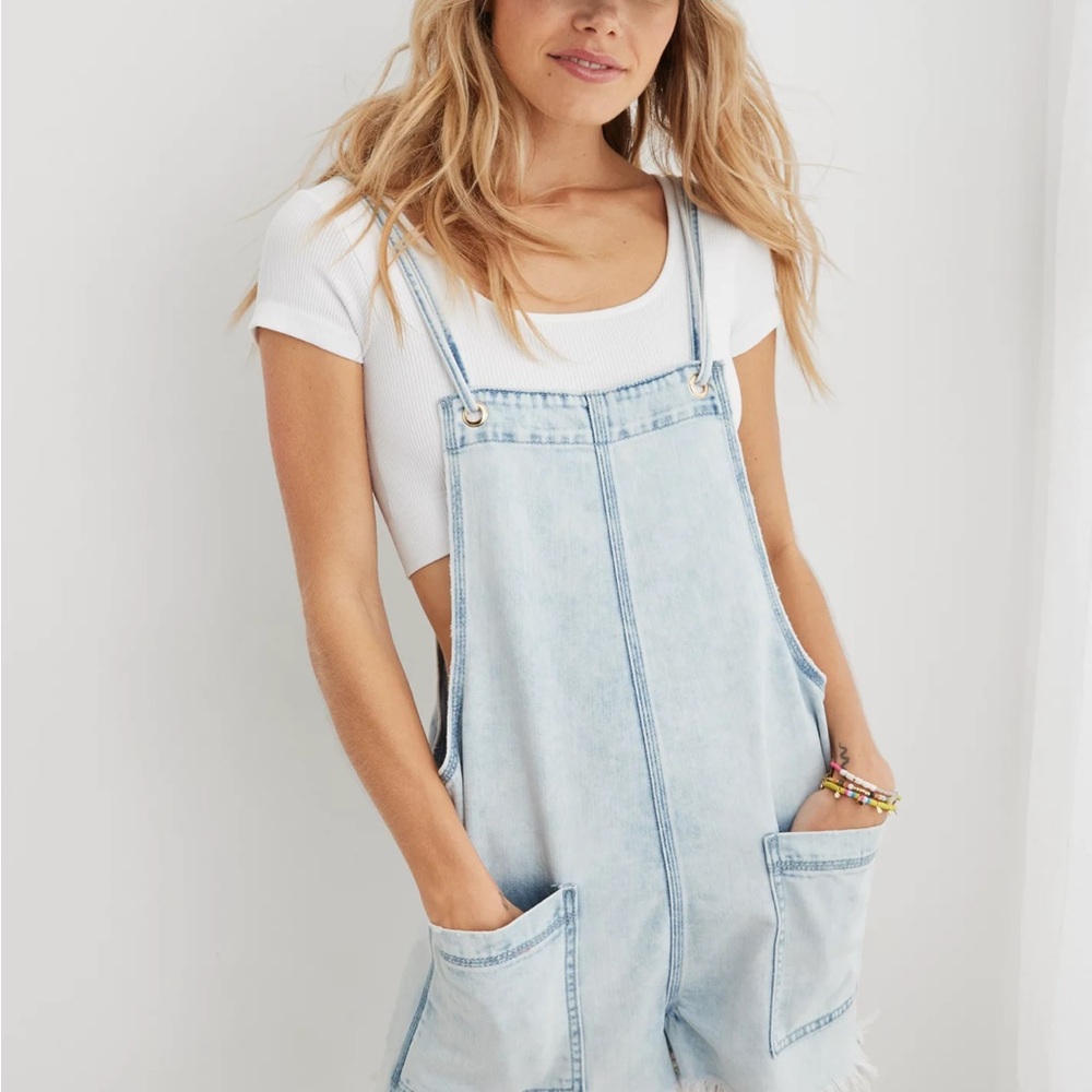 Aerie Double Strap Denim Shortall